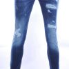 DQ25 hippie gewassen gescheurde slim fit stretch heren jeans met sierrits Blauw