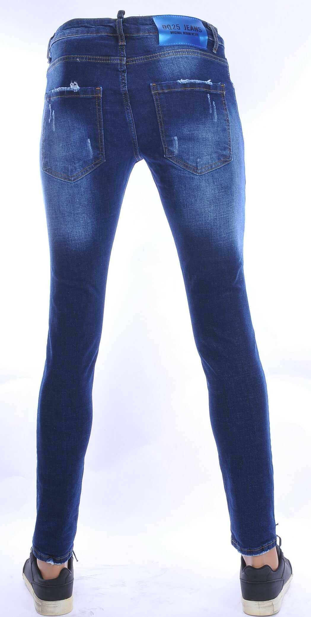 DQ25 hippie gewassen gescheurde slim fit stretch heren jeans met sierrits Blauw