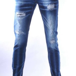 ICON hippie gescheurde slim fit stretch heren jeans Blauw