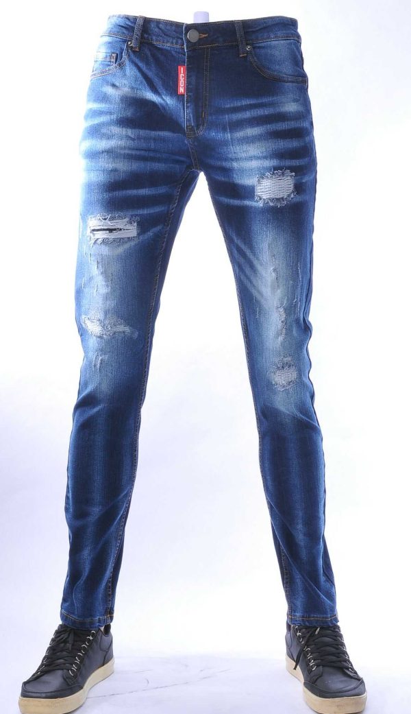 ICON hippie gescheurde slim fit stretch heren jeans Blauw