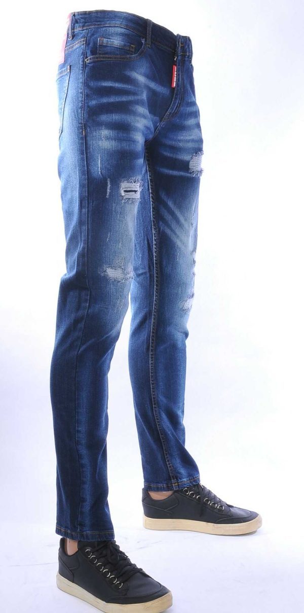 ICON hippie gescheurde slim fit stretch heren jeans Blauw