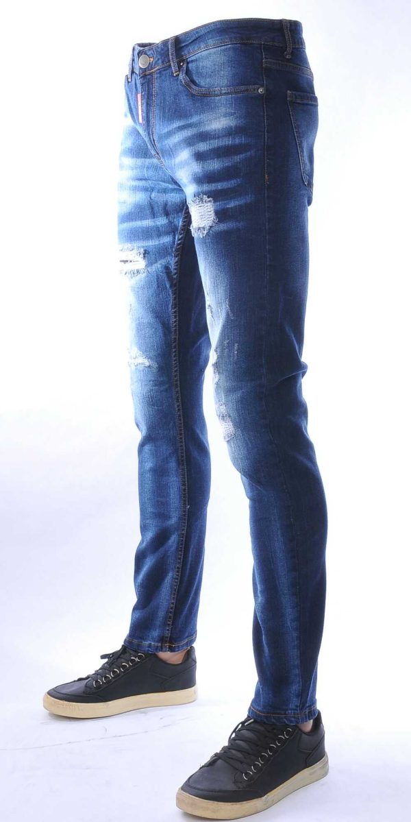 ICON hippie gescheurde slim fit stretch heren jeans Blauw