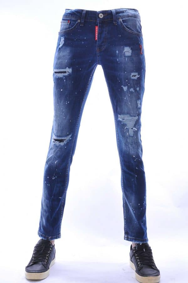 LES D.SIGNERS Dsquared2 hippie gescheurd slim fit jeans met verfspatten Blauw