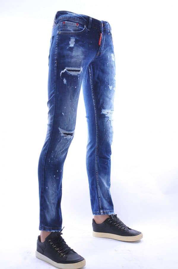 LES D.SIGNERS Dsquared2 hippie gescheurd slim fit jeans met verfspatten Blauw