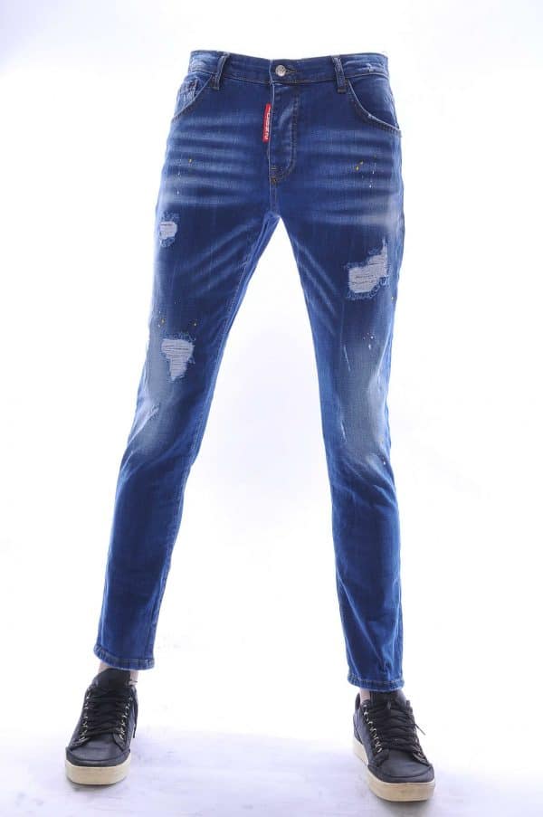 ICON2 Dsquared2 Levi's CHASIN G-STAR DOLCE & GABBANA DIESEL PME LEGEND WAM DENIM hippie gescheurde slim fit jeans met verfspatten Blauw