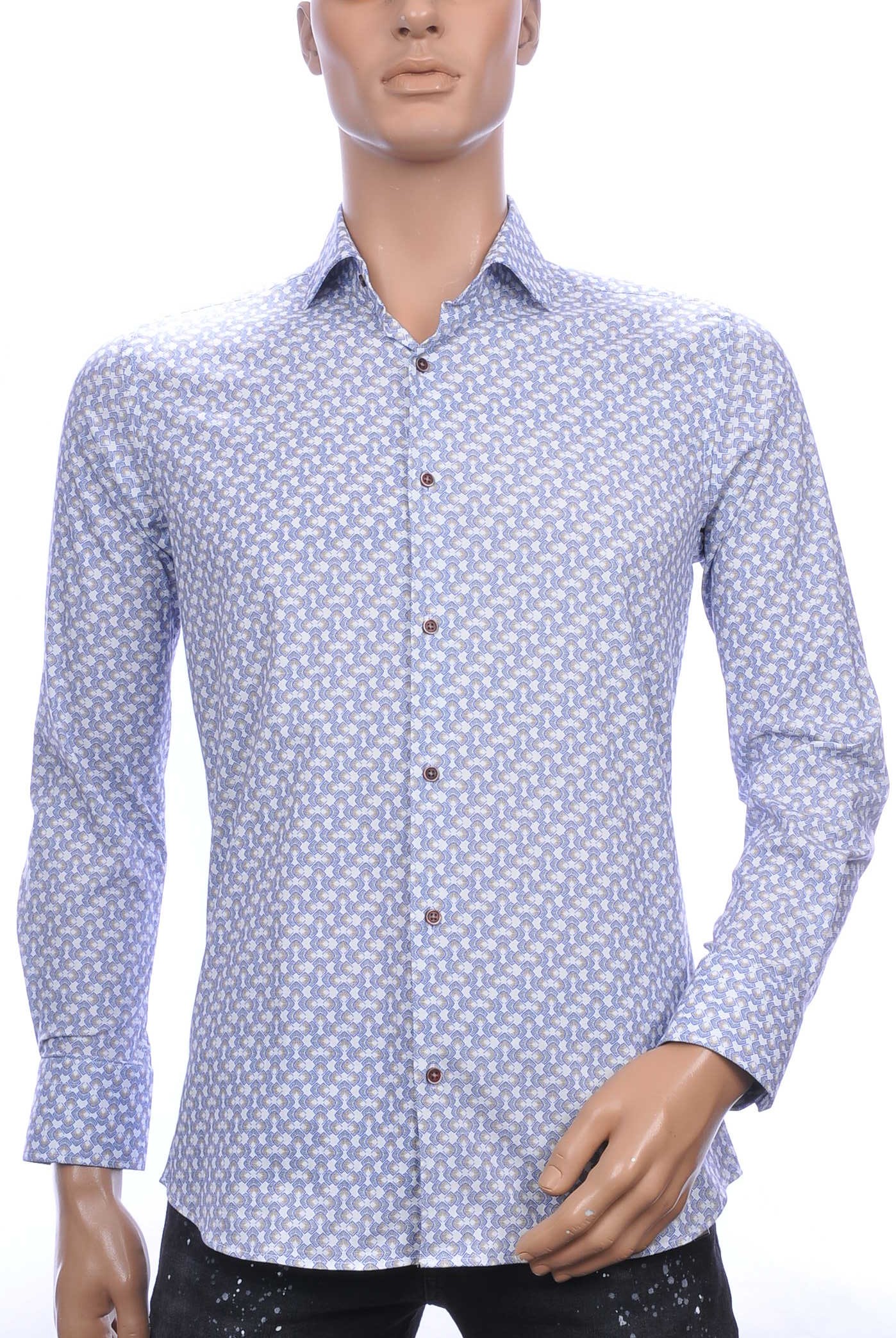 Corrino slim fit allover blokjes dessin heren overhemd Wit