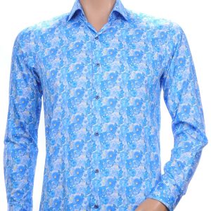 Corrino modern fit allover bloemen dessin heren overhemd Blauw