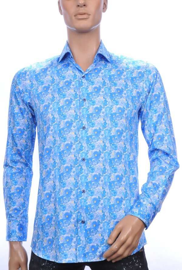 Corrino modern fit allover bloemen dessin heren overhemd Blauw