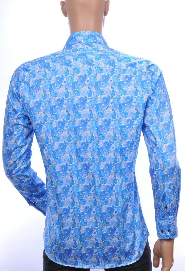 Corrino modern fit allover bloemen dessin heren overhemd Blauw
