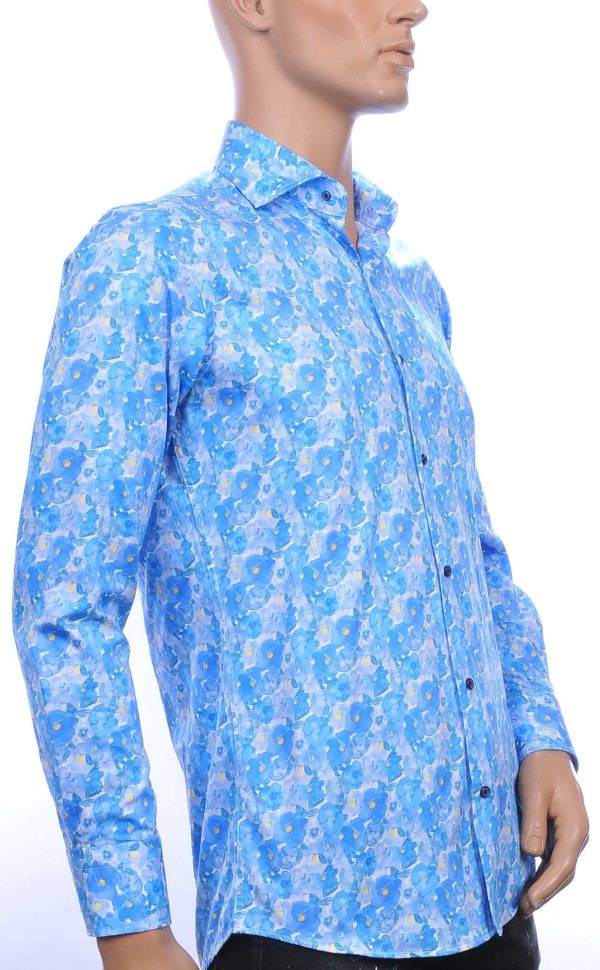 Corrino modern fit allover bloemen dessin heren overhemd Blauw