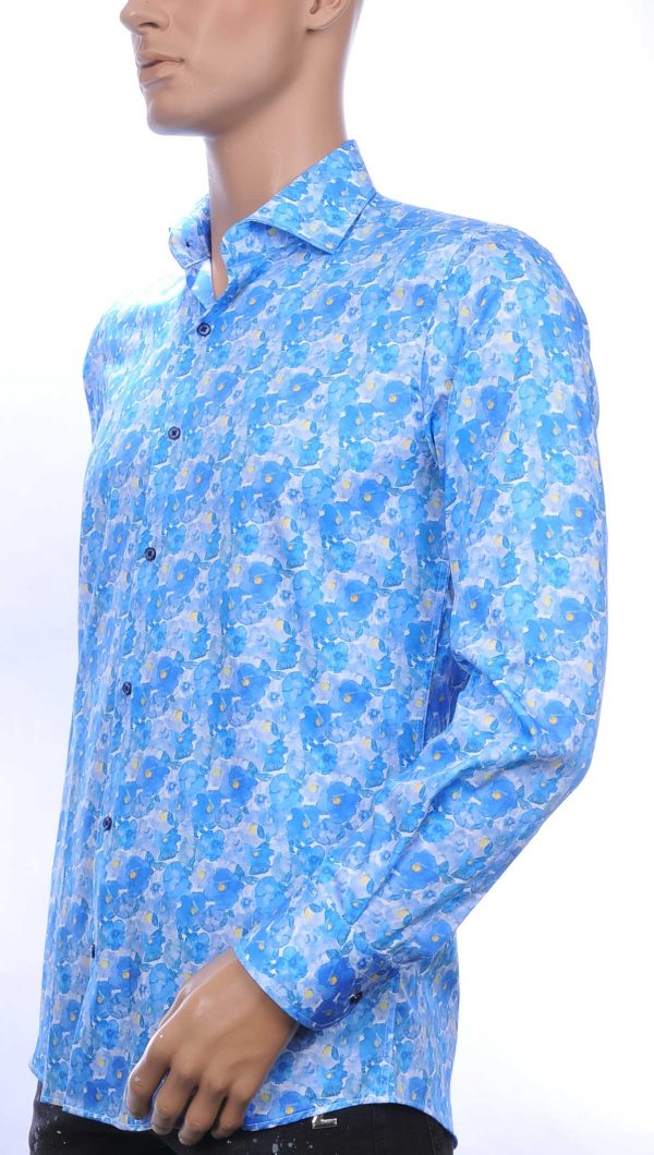 Corrino modern fit allover bloemen dessin heren overhemd Blauw