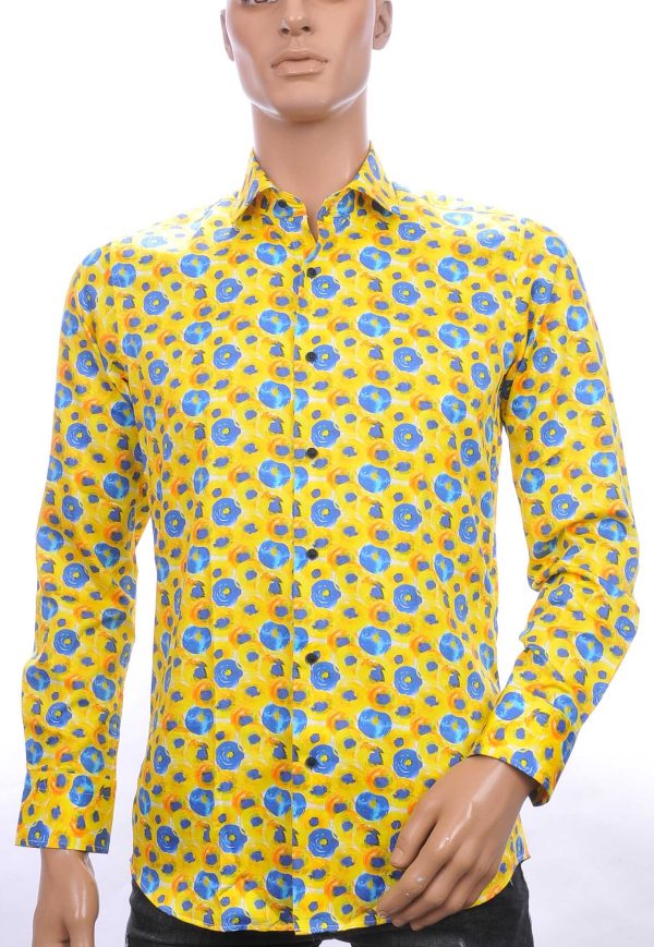 Corrino modern fit allover bloemen dessin heren overhemd Geel