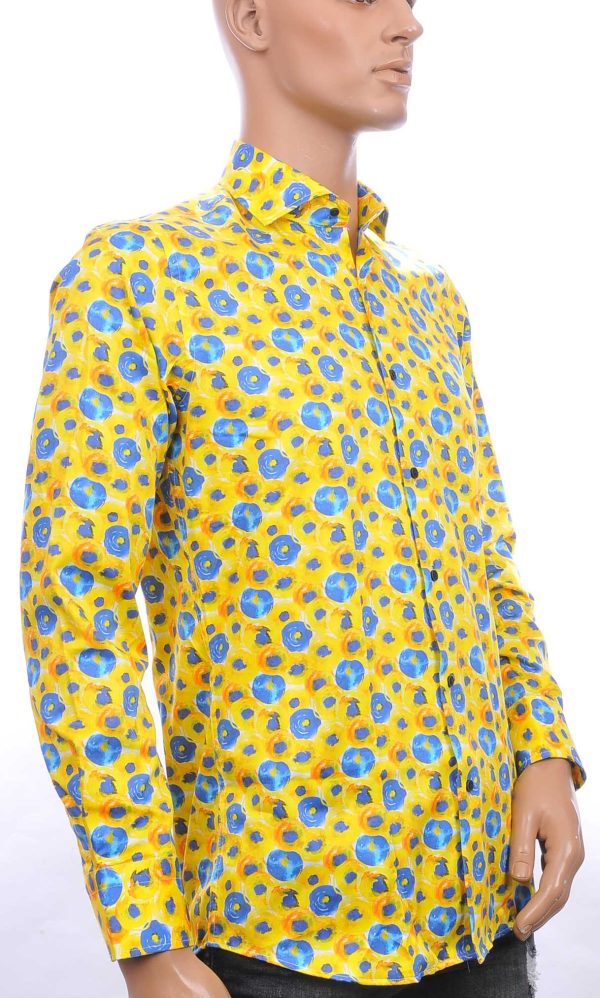 Corrino modern fit allover bloemen dessin heren overhemd Geel