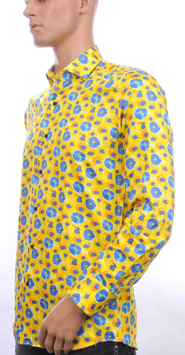 Corrino modern fit allover bloemen dessin heren overhemd Geel