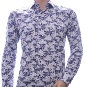 Corrino modern fit allover palmbomen dessin heren overhemd Wit