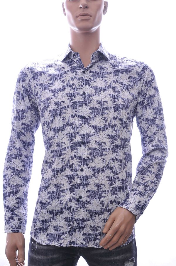 Corrino modern fit allover palmbomen dessin heren overhemd Wit