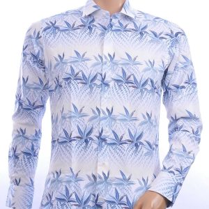 CORRINO trendy allover bloemen dessin slim fit heren overhemd Wit