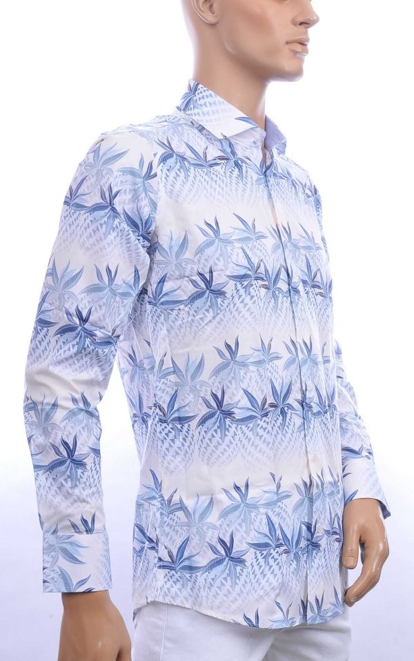 CORRINO trendy allover bloemen dessin slim fit heren overhemd Wit