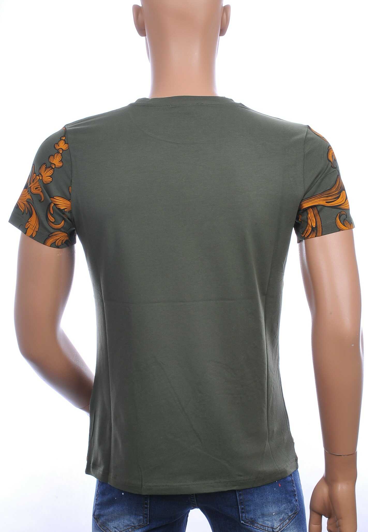 Ci-Borg ronde hals T-shirt met tijgerkop print met steentjes Khaki