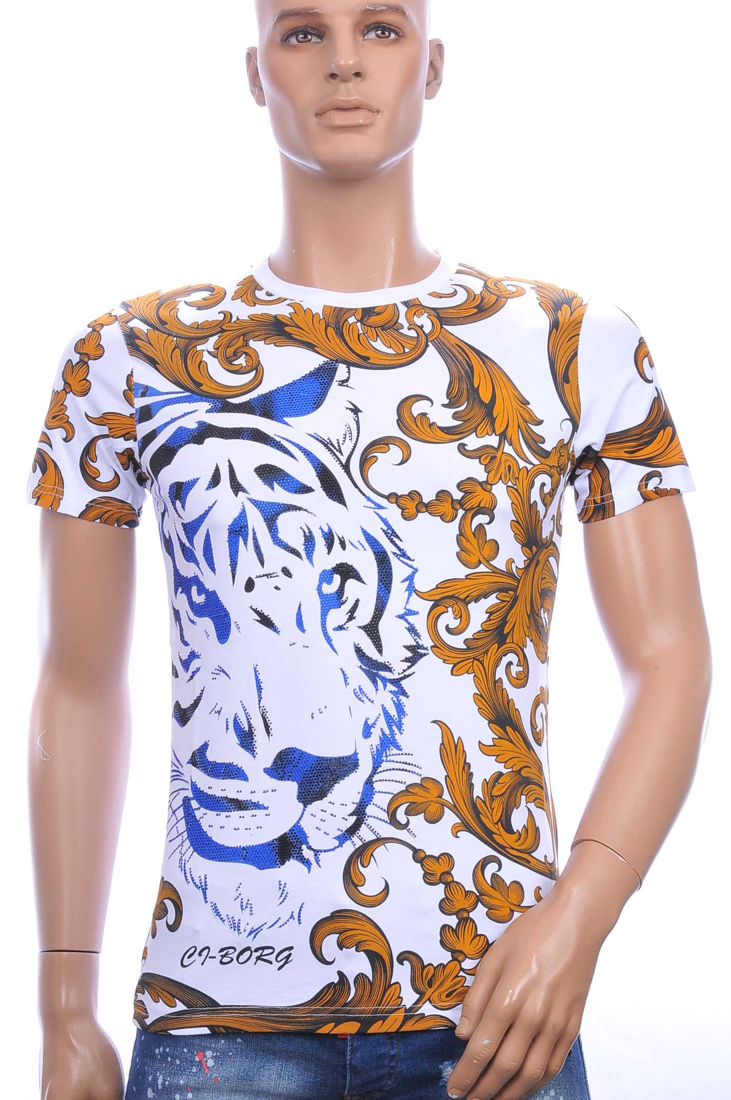 Ci-Borg ronde hals T-shirt met tijgerkop print met steentjes Wit