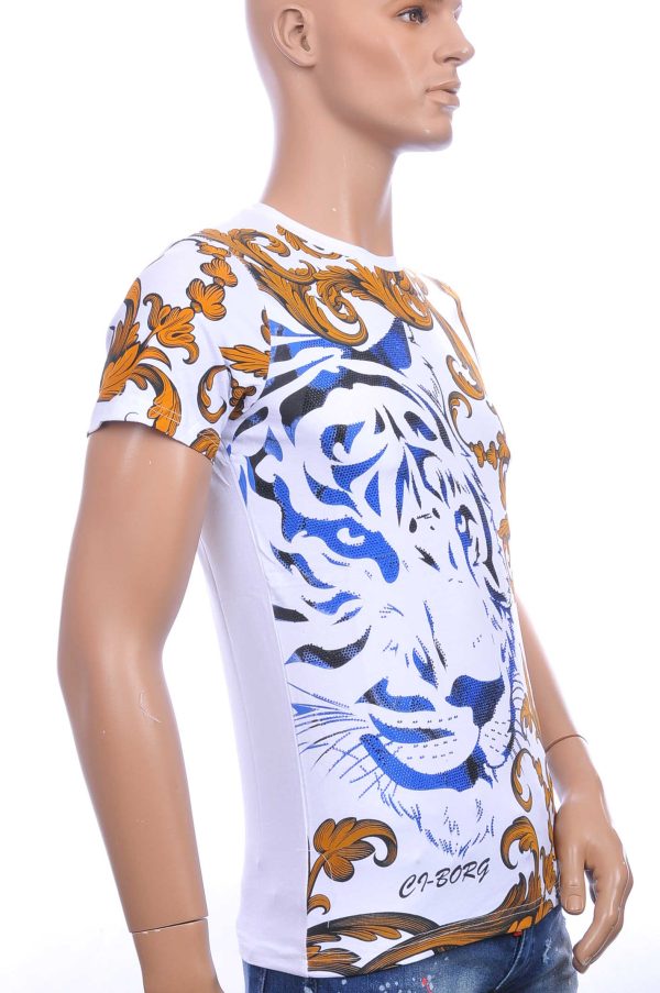 Ci-Borg ronde hals T-shirt met tijgerkop print met steentjes Wit
