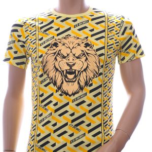 Ci-Borg ronde hals T-shirt met leeuwenkop print met steentjes Geel
