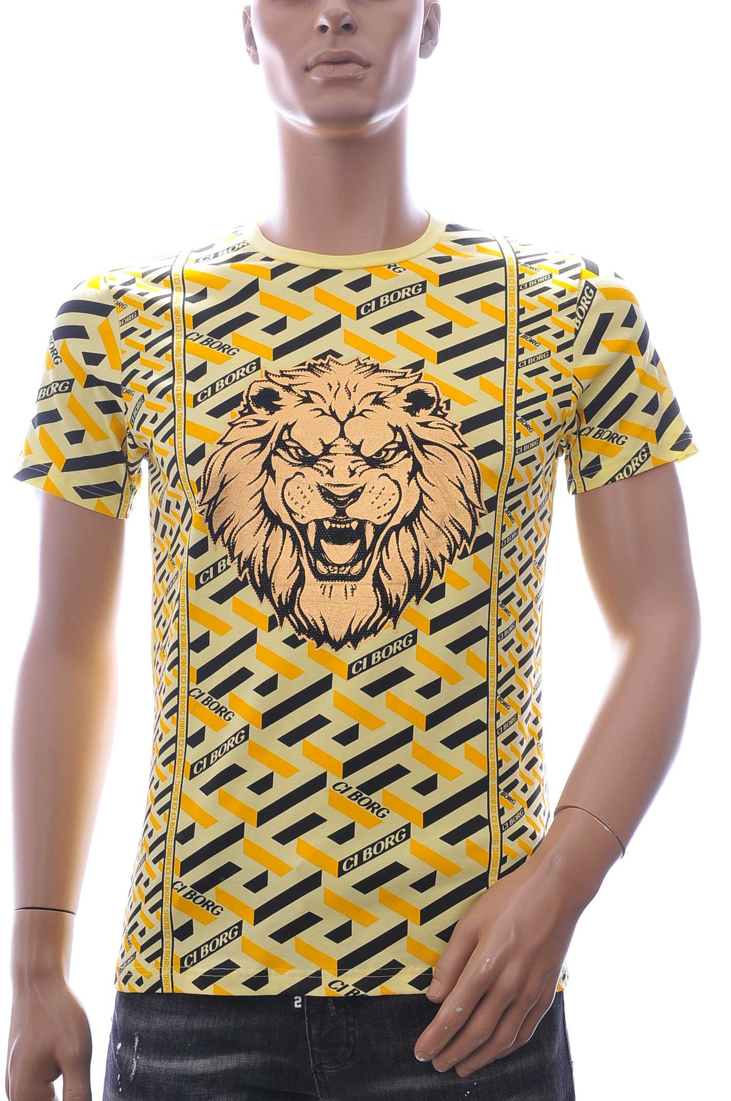 Ci-Borg ronde hals T-shirt met leeuwenkop print met steentjes Geel