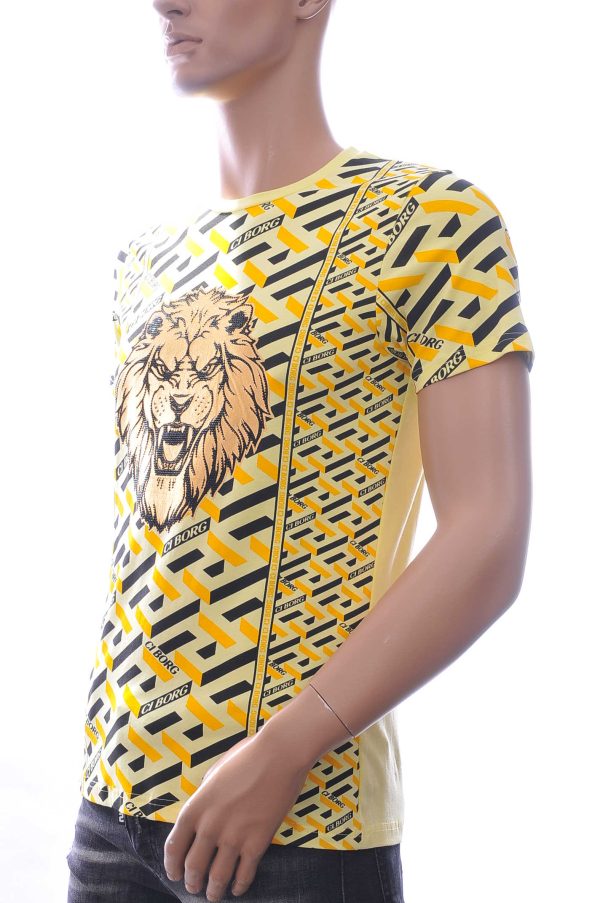 Ci-Borg ronde hals T-shirt met leeuwenkop print met steentjes Geel