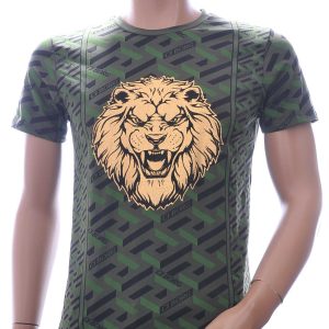 Ci-Borg ronde hals T-shirt met leeuwenkop print met steentjes Khaki