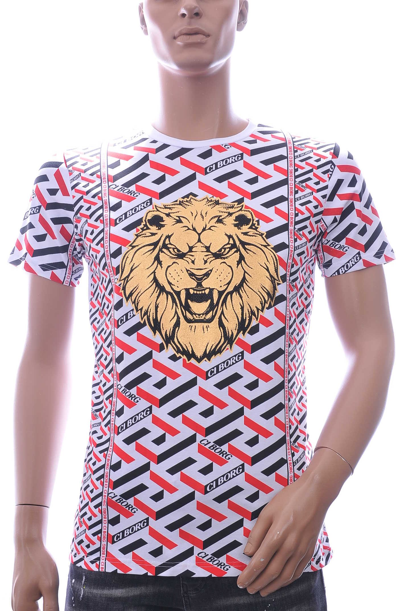 Ci-Borg ronde hals T-shirt met leeuwenkop print met steentjes Wit