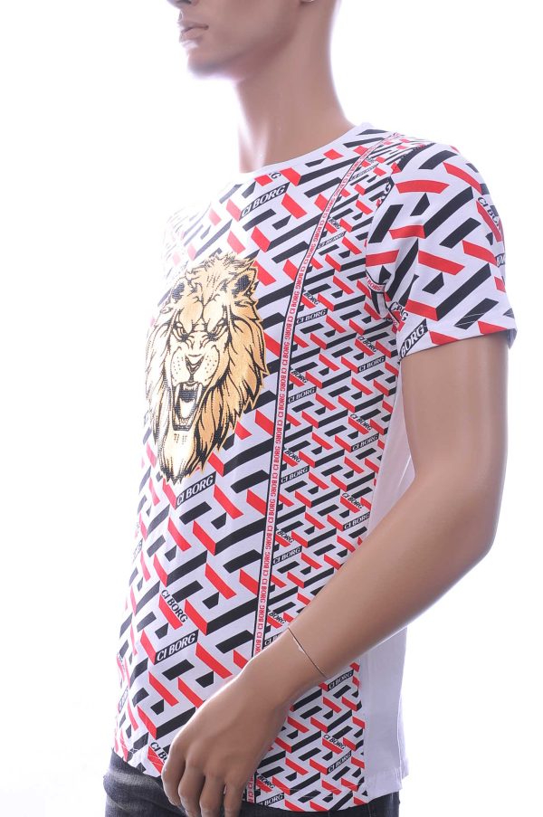 Ci-Borg ronde hals T-shirt met leeuwenkop print met steentjes Wit