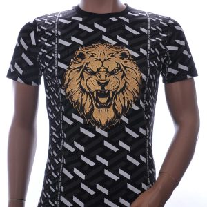 Ci-Borg ronde hals T-shirt met leeuwenkop print met steentjes Zwart