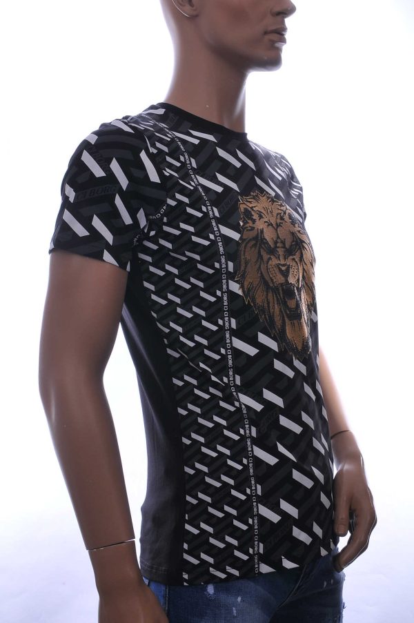 Ci-Borg ronde hals T-shirt met leeuwenkop print met steentjes Zwart