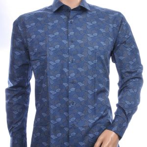 Corrino Italiaans getailleerd slim fit allover bladeren dessin heren overhemd Zwart