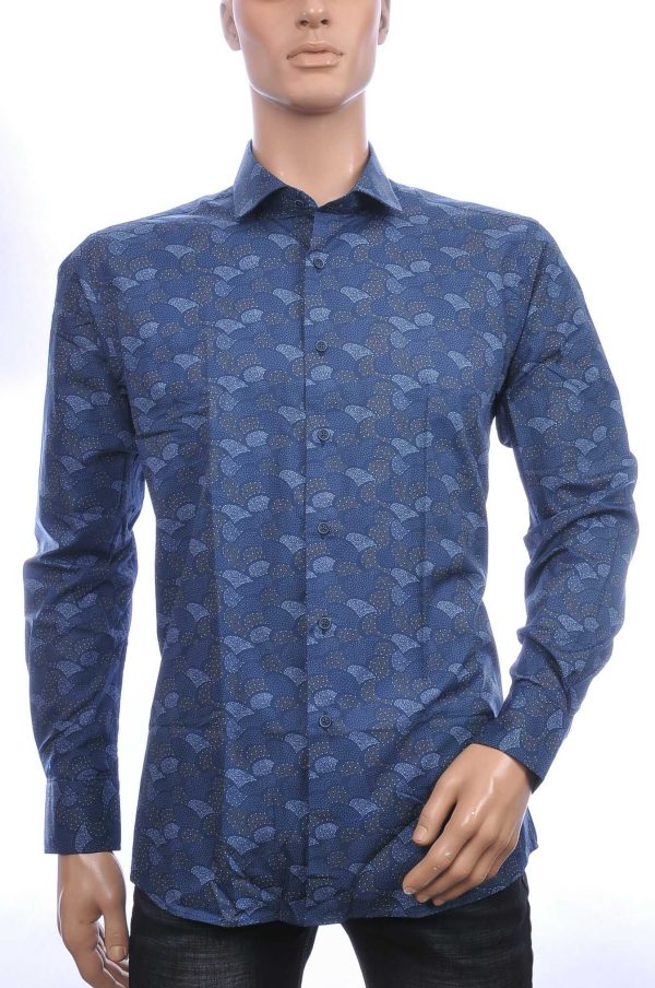 Corrino Italiaans getailleerd slim fit allover bladeren dessin heren overhemd Zwart