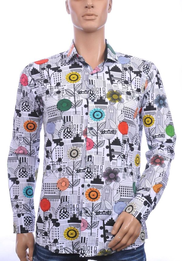 Corrino Italiaanse getailleerd slim fit allover bloemen dessin heren overhemd Wit