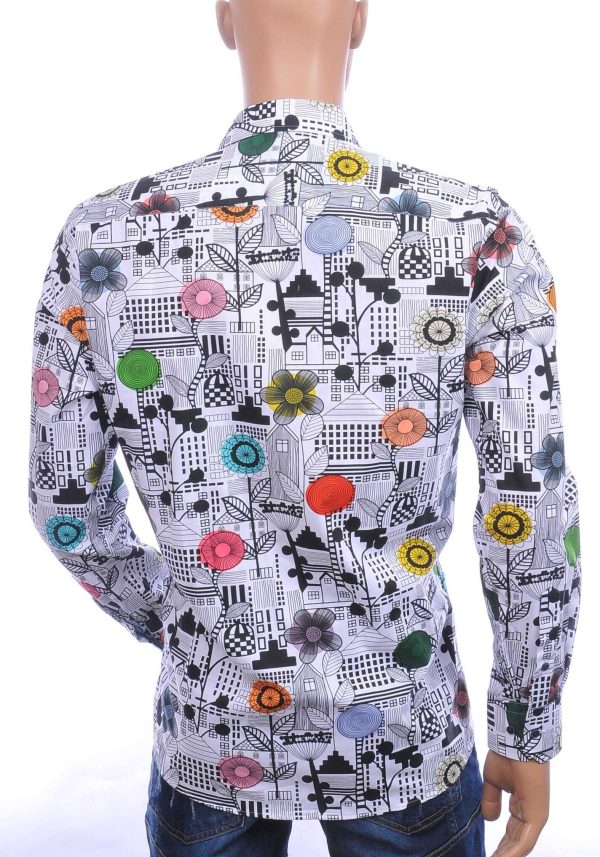 Corrino Italiaanse getailleerd slim fit allover bloemen dessin heren overhemd Wit