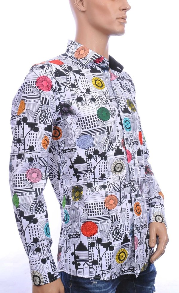 Corrino Italiaanse getailleerd slim fit allover bloemen dessin heren overhemd Wit