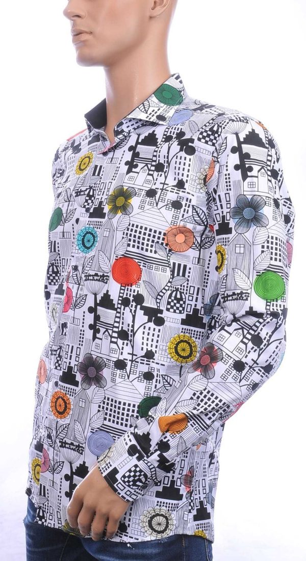 Corrino Italiaanse getailleerd slim fit allover bloemen dessin heren overhemd Wit