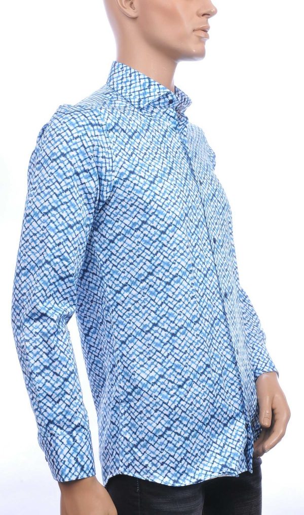 Corrino Italiaans getailleerd slim fit allover blokjes dessin heren overhemd Blauw