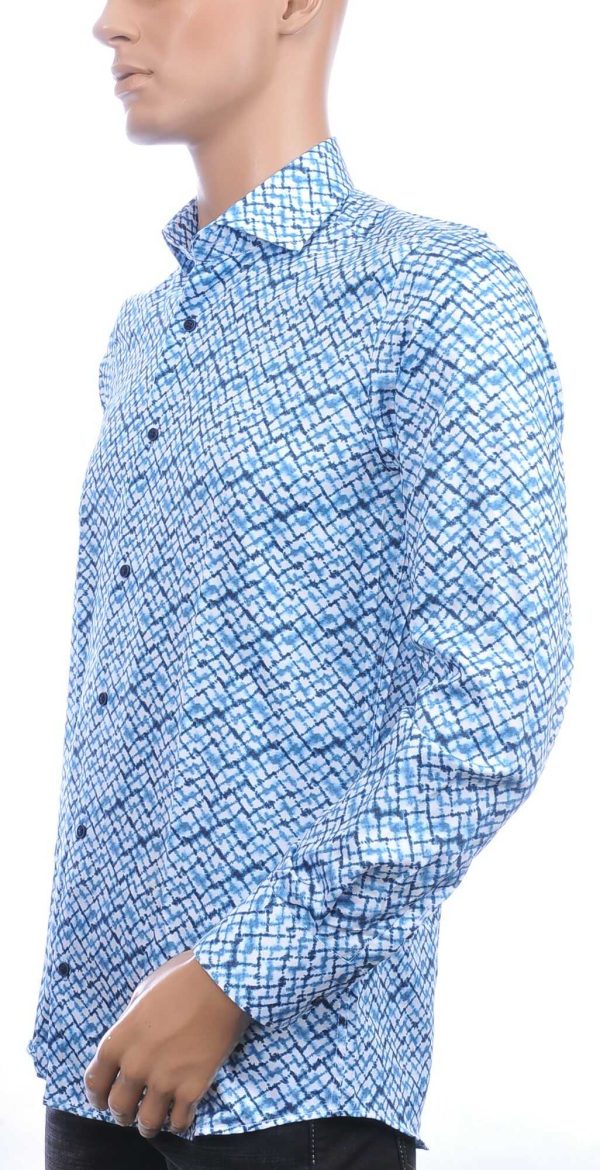 Corrino Italiaans getailleerd slim fit allover blokjes dessin heren overhemd Blauw