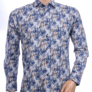 Corrino Italiaans getailleerd slim fit allover blokjes dessin heren overhemd Navy