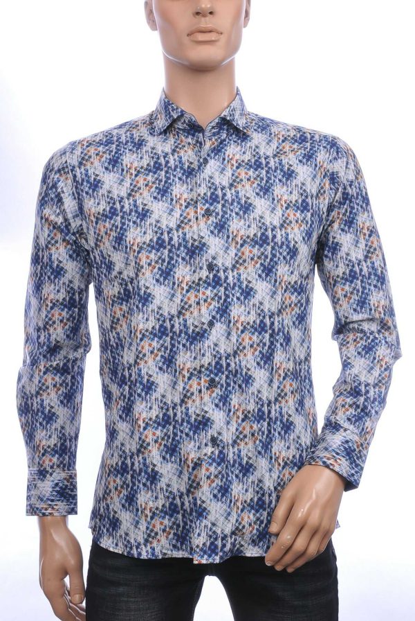 Corrino Italiaans getailleerd slim fit allover blokjes dessin heren overhemd Navy