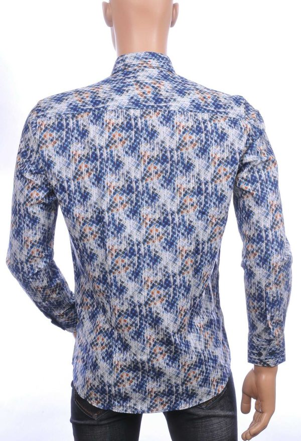 Corrino Italiaans getailleerd slim fit allover blokjes dessin heren overhemd Navy