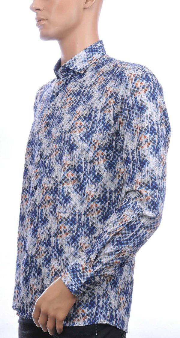 Corrino Italiaans getailleerd slim fit allover blokjes dessin heren overhemd Navy