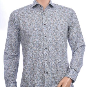 Corrino Italiaans getailleerd slim fit allover paisley dessin heren overhemd Groen