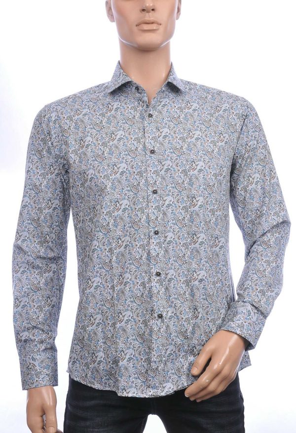Corrino Italiaans getailleerd slim fit allover paisley dessin heren overhemd Groen