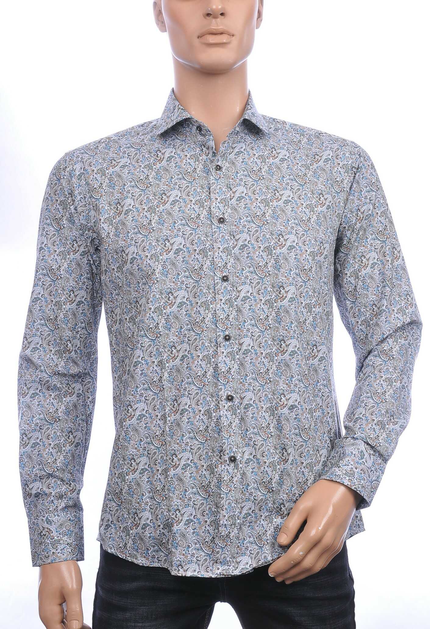 Corrino Italiaans getailleerd slim fit allover paisley dessin heren overhemd Bruin