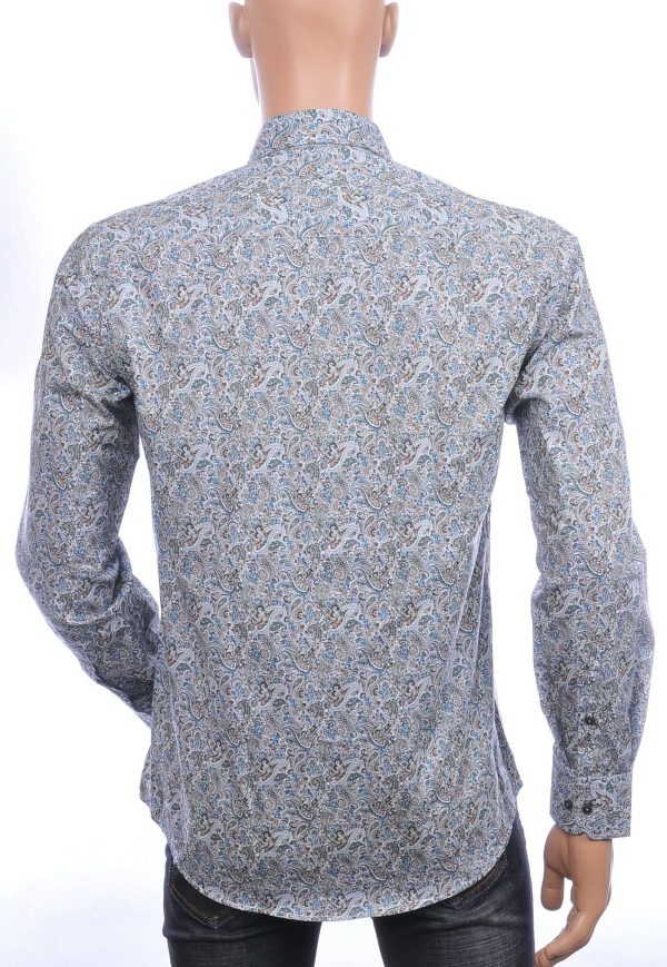 Corrino Italiaans getailleerd slim fit allover paisley dessin heren overhemd Groen