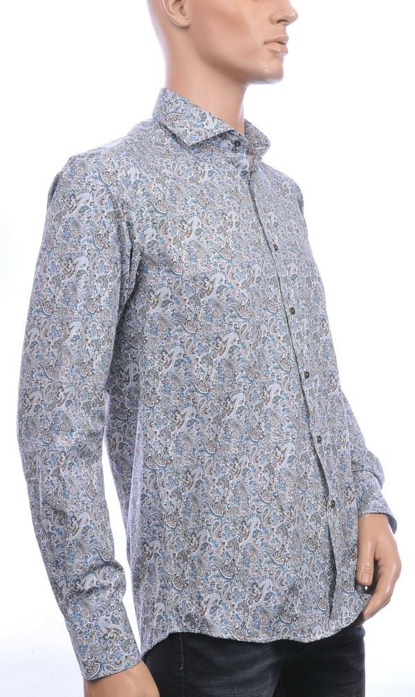 Corrino Italiaans getailleerd slim fit allover paisley dessin heren overhemd Groen